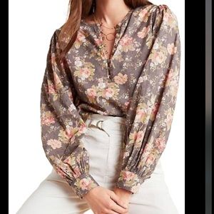 Anthropologie Abiona Floral Button Down Blouse Size Large